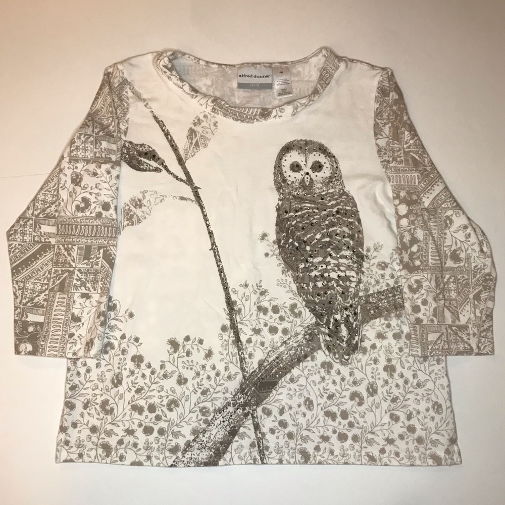 Alfred Dunner Womens Owl Embellished Top